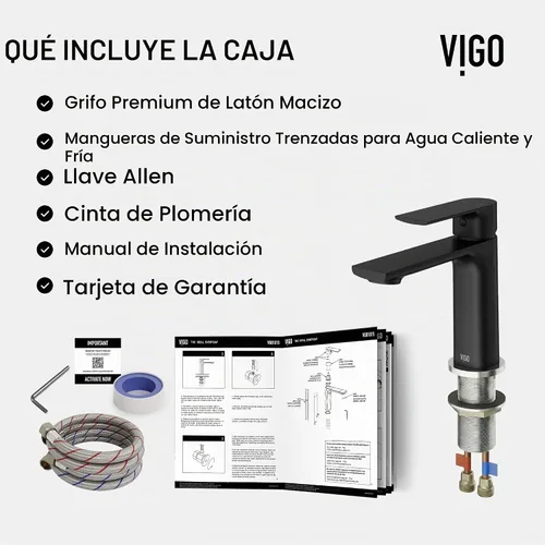Vista 6 de VIGO Davidson - Grifo de lavabo de baño de un solo mango, 6 pulgadas, negro mate, diseño moderno, latón macizo, válvula de disco WaterSense