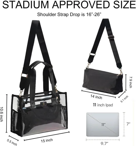 Vista 3 de Bolso transparente iridiscente de burbujas de jabón para eventos de estadio con bolsa de hombro para playa de conciertos