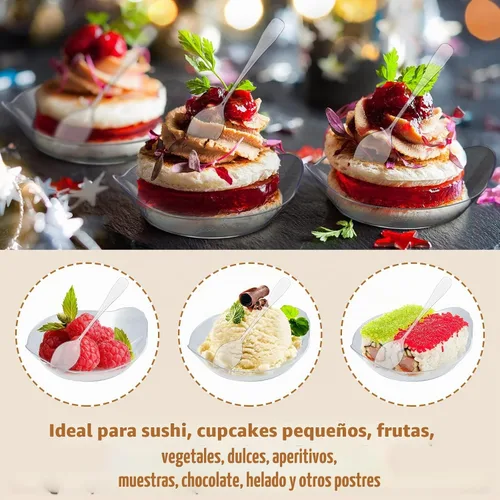 Vista 5 de Potchen - 600 mini platos de postre de 3.1 pulgadas con cucharas