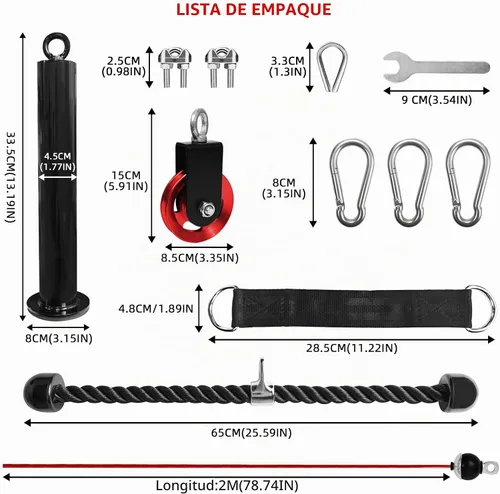 Vista 2 de LFJ Sistema de Poleas con Cable LAT para Jalones y Levantamiento de Peso, Accesorio de Polea de Máquina con Cable para Jalones de Tríceps, Curl
