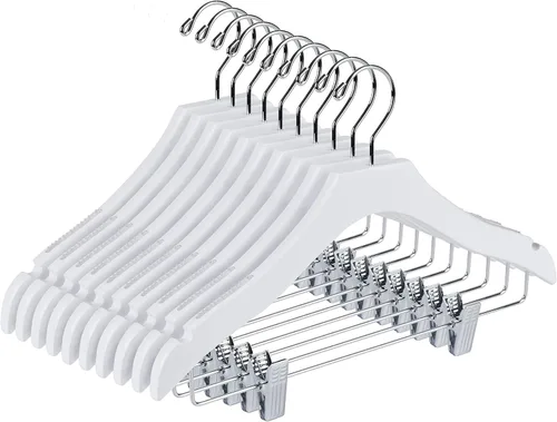 Vista 7 de Percha de madera blanca de calidad para niños, diseño de lujo, gancho giratorio cromado (10, 13 pulgadas)