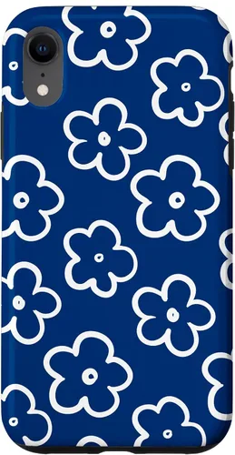 Vista 25 de Lindo patrón de flores silvestres azul marino y blanco floral caso para iPhone 17