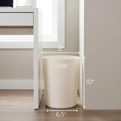 Vista 2 de Lyellfe Paquete de 6 cubos de basura pequeños, papelera redonda de plástico de 1.5 galones con asas, contenedor de basura blanco para espacio