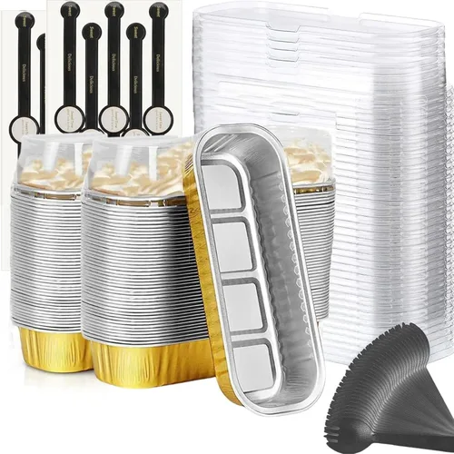 Vista 20 de Findful Mini Moldes para Hornear Pan con Tapas y Cucharas (Paquete de 50, 6.8oz) Moldes Rectangulares de Papel de Aluminio para Hornear Recipientes