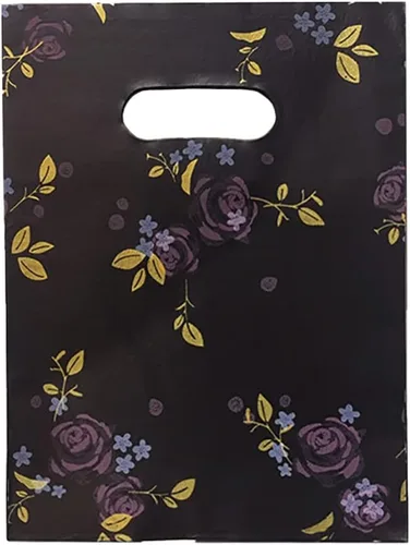 Vista 22 de Joyhey 100 bolsas de plástico de 5.8 x 7.8 pulgadas, bolsas de boutique con asas troqueladas, color negro, gracias