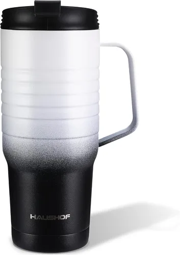 Vista 9 de HAUSHOF Taza de viaje de 24 oz con asa, taza de café de viaje con aislamiento al vacío de acero inoxidable, tazas de viaje de doble pared con tapa a