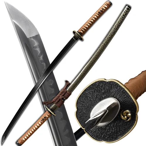 Vista 11 de Espada Katana Samurai, templada en arcilla, acero T10, Hamon real, espada completa Full Tang, hecha a mano, samurái, extremadamente afilada