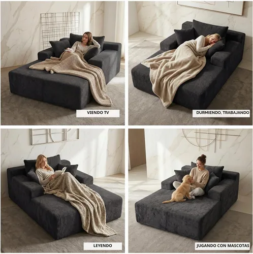 Vista 6 de Sytopia - Silla reposera con reposabrazos, sofá cama extragrande con 3 almohadas, cómodo sofá sin huesos, silla de lectura para dormir para sala
