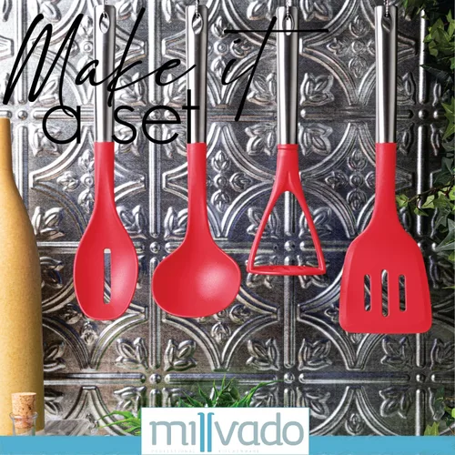 Vista 7 de Turner, mango fuerte de acero inoxidable con base de plástico resistente, volteador sólido rojo de 13.5 pulgadas para voltear panqueques, huevos