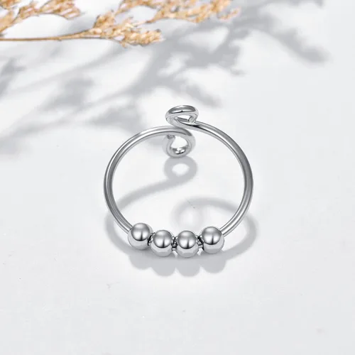 Vista 2 de PRAYMOS Anillo de plata de ley 925 ajustable abierto para mujer con caja de joyería, Plata Esterlina