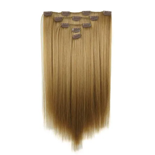 Vista 6 de Lydell Juego de 5 extensiones de cabello sintético con clip de 20 pulgadas de largo y lacio para mujer (12TT26 marrón con reflejos)