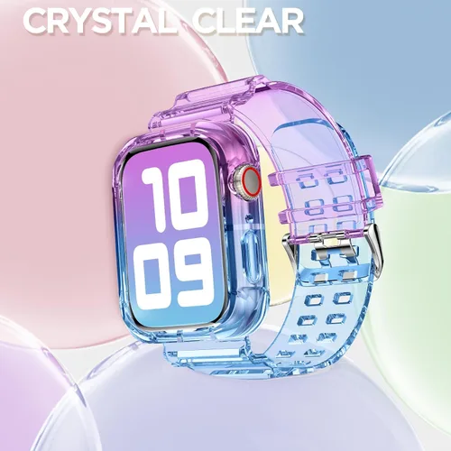 Vista 357 de DABAOZA - Correa transparente compatible con Apple Watch con estuche protector, correa deportiva de TPU con brillo para mujeres y hombres