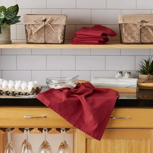 Vista 5 de DII Basic Solid DishTowel Collection - Juego de toallas de cocina de algodón de tejido plano, 18 x 28, rojo granero, 6
