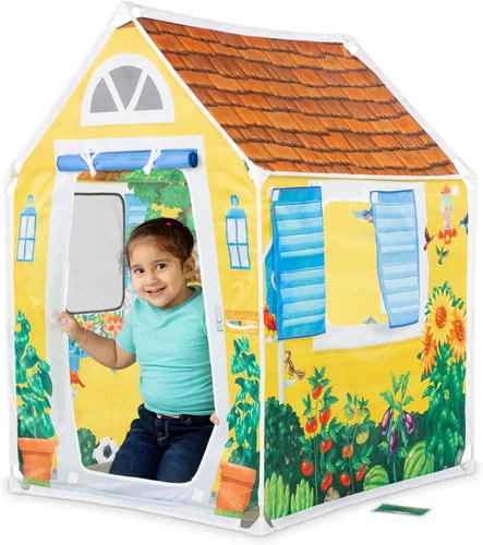 Vista 4 de Melissa & Doug Cozy Cottage Tienda de Juego de Tela y Bolsa Tote de Almacenamiento, Amarillo