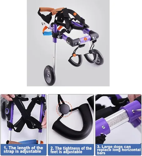Vista 7 de Silla de ruedas para perro de 2 ruedas, silla de ruedas ajustable para patas traseras, carritos para perros pequeños y medianos para discapacitados