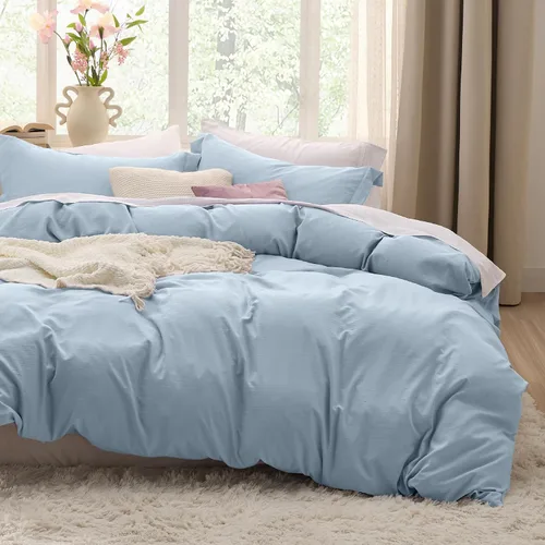 Vista 191 de Bedsure Juego de funda de edredón, tamaño individual, suave y prelavado, blanco, 2 piezas, 1 funda de edredón de 68 x 90 pulgadas, cierre