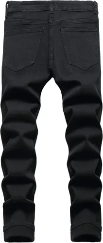 Vista 2 de Junbaoss - Jeans elásticos ajustados para hombre, pantalones de mezclilla ajustados rasgados para hombre, pantalones de cintura flexible de pierna