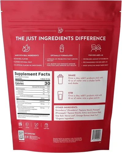 Vista 7 de Mezcla de Bebida Compleja Probiótica para Niños – Sabor Ponche de Frutas – 30 Sobres de Porción Individual Mezcla de Prebióticos, Probióticos
