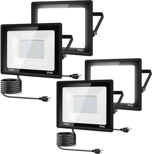 Vista 9 de Paquete de 4 Luces LED de Inundación para Exteriores, Luz de Trabajo LED de 50W 5500lm con Enchufe de EE.UU. de 6FT, Luces de Seguridad Exteriores