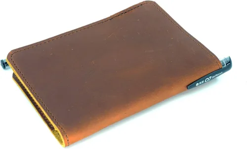 Vista 6 de Funda de cuero compatible con mini cuadernos Rite in the Rain, mini funda de cuaderno en espiral encuadernada en la parte superior, soporte