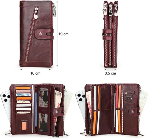 Vista 6 de LUOYK - Cartera de cuero para mujer, tarjetero largo para teléfono, cartera de gran capacidad (color A 1.4 x 3.9 x 7.5in)