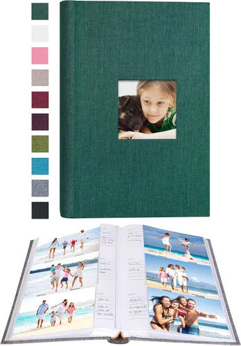 Vista 13 de Mublalbum - Pequeño álbum de fotos 4x6 con cubierta de lino y áreas de notas, libro de fotos con bolsillos verticales para boda, familia, bebé