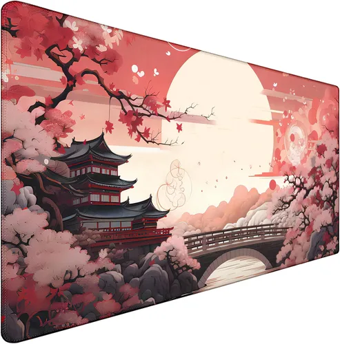 Vista 12 de Alfombrilla de mouse grande para juegos con bordes cosidos extendidos, (31.5 x 15.7 pulgadas), base de goma natural antideslizante duradera