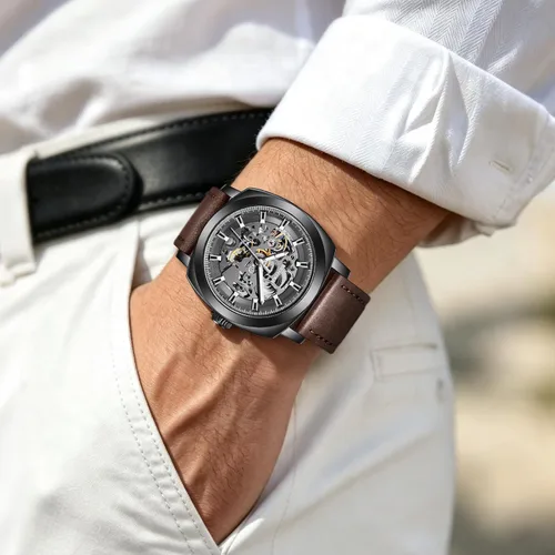 Vista 3 de BENYAR Mens Automatic Mechanical Watch Skeleton Dress Watch for Men Gris negro