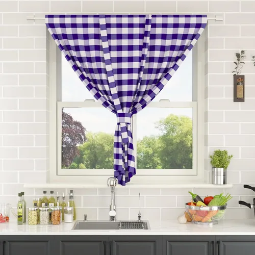 Vista 187 de Cenefas de cortina para ventana de 16 pulgadas de largo, 2 paneles de cuadros búfalo, cortinas pequeñas con bolsillo para barra, estilo clásico