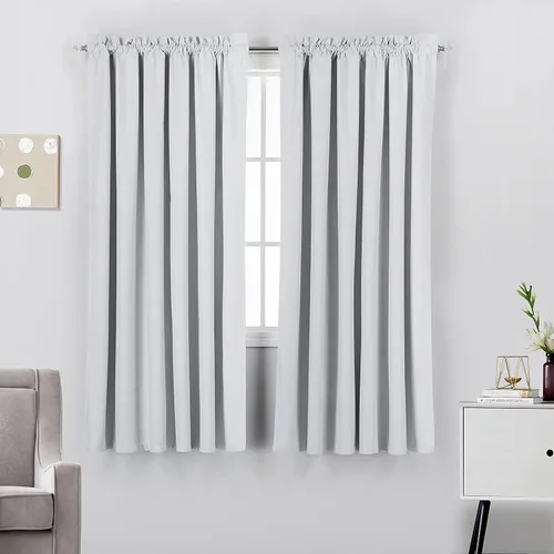 Vista 6 de Diamond Home Linens Cortinas opacas con dobladillo para cortinero de 45 pulgadas de largo para dormitorio, paneles de tratamiento de ventanas