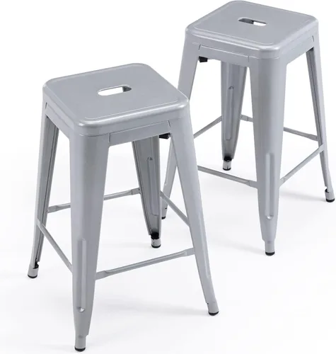 Vista 19 de Vogue Furniture Direct 24" Taburetes de bar de metal sin respaldo negros para interiores/exteriores, altura para encimera con asiento cuadrado