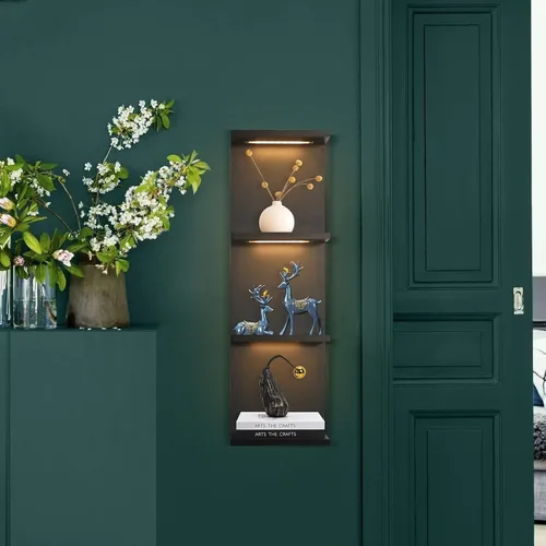 Vista 5 de VIWODS Estante de pared de 4 niveles con luces LED, estante flotante para decoración del hogar, estante vertical montado en la pared