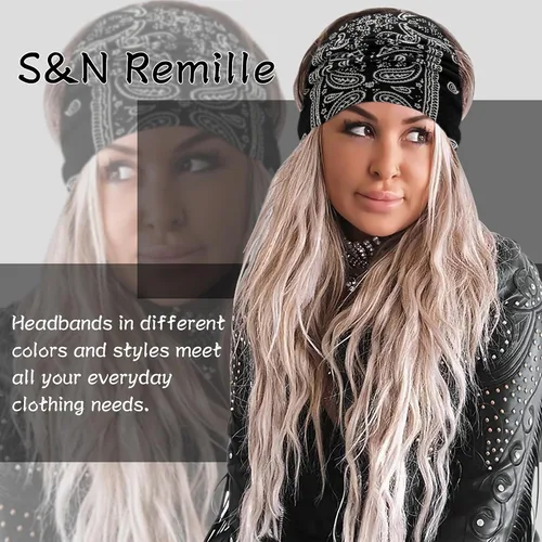 Vista 5 de S&N Remille Diademas Anchas para Mujeres, Banda para el Cabello Grande, Diadema Elástica Antideslizante con Nudo Trenzado, Accesorios para Yoga