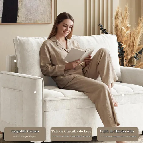 Vista 6 de Wrofly - Sofá cama de felpilla 3 en 1, sofá biplaza extraíble, beige y blanco Blanco beige