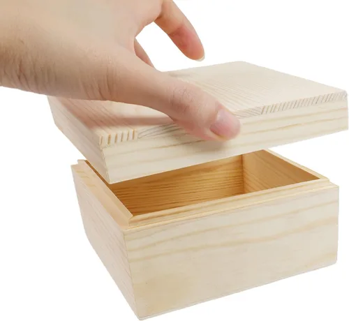 Vista 9 de MY MIRONEY 2 cajas de almacenamiento de madera sin terminar con tapa superior, 4.72 x 4.72 pulgadas
