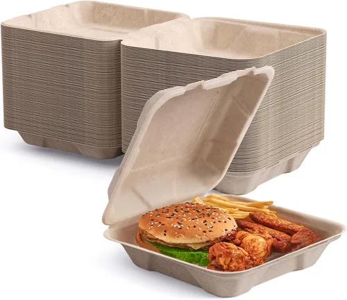 Vista 10 de ECOLipak Paquete de 300 recipientes con forma de ostra para llevar, 100% compostables y desechables, recipientes para llevar comida de 20,3 x 20,3 3