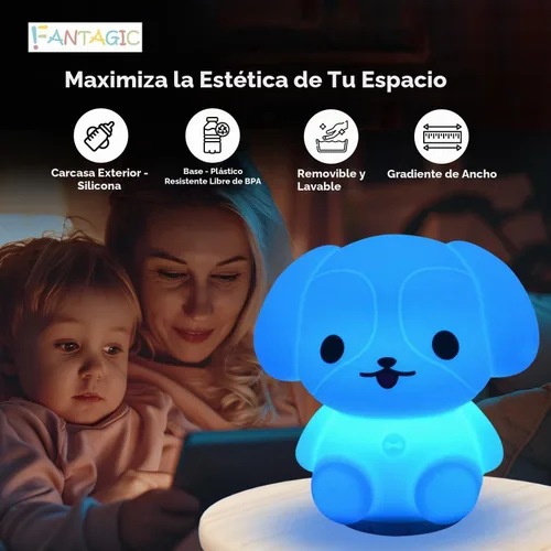 Vista 3 de Altavoz Bluetooth combinado y luz nocturna con 9 emisiones de color, silicona apta para niños y libre de BPA, recarga USB, recibe audio