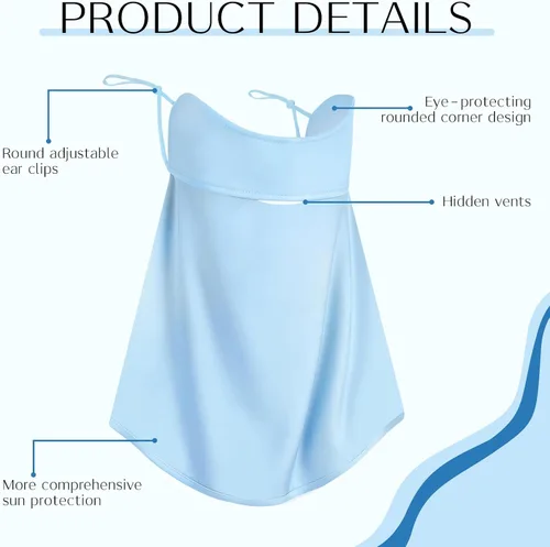Vista 3 de 4 máscaras faciales de protección solar UV con cobertura para el cuello, bufanda, bufanda UPF50+, protector facial transpirable y refrescante