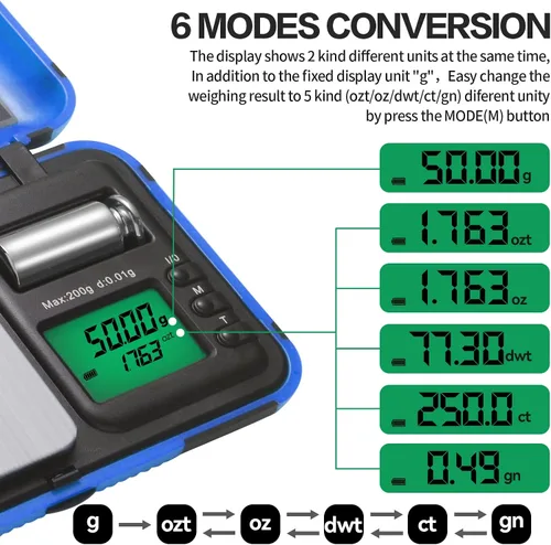 Vista 3 de Báscula de tiro con arco de doble unidad y pantalla HD, escala digital LCD de flechas de bolsillo, escala de 7.05 oz x 0.00 oz de gramos, mini