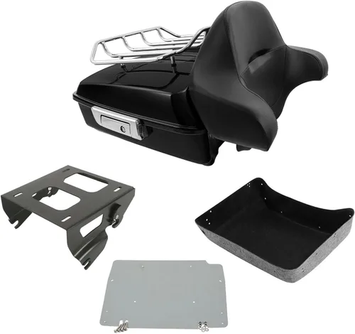 Vista 13 de TCT-MOTORPARTS Paquete de viaje picado, maletero, almohadilla de respaldo, estante de montaje individual negro para modelos Harley Touring Road King