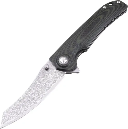 Vista 8 de SHIELDON Charkos - Cuchillo plegable VG10 Core 67 capas de acero de Damasco de 4 pulgadas, hoja de punto de caída, Scarlet G10, mango de fibra