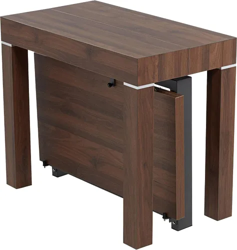 Vista 6 de Warhol - Mesa de comedor rectangular moderna de madera de nogal envejecida, 59 1/4 x 35 1/2 pulgadas, extensión de 2 hojas marrón para espacios