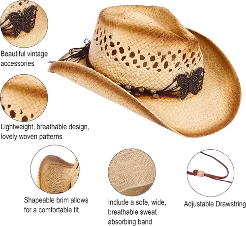 Vista 13 de Sombrero vaquero de paja con banda decorada, para disfraces de niños, de Simplicity