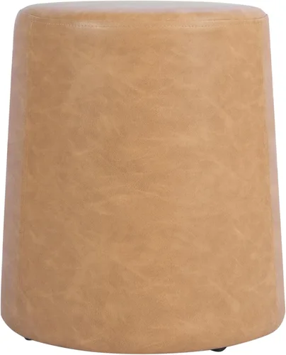 Vista 20 de HomePop Otomana redonda tapizada de piel sintética (sin tapa, solo asiento) HomePop Decoración para el hogar Pouf redondo para reposapiés – Piel