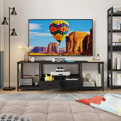 Vista 8 de GYIIYUO Soporte de TV con cajón de tela para TV de 50 y 55 pulgadas, centro de entretenimiento y consola de TV industrial con estantes