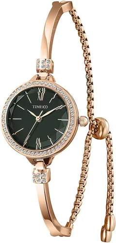 Vista 20 de TIME100 Reloj de pulsera para mujer, de cuarzo, con esfera verde, bisel con cristales en el movimiento, correa de pulsera con diamantes, resistente