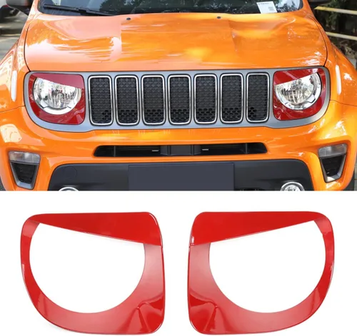 Vista 5 de Insertos de rejilla + lámpara antiniebla delantera + bisel de señal de giro + cubierta de faro delantero para Jeep Renegade 2019+, rojo