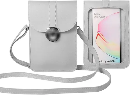 Vista 3 de Bolsos cruzados para teléfono celular, monederos para pantalla táctil con ventana transparente para mujer (gris), Gris
