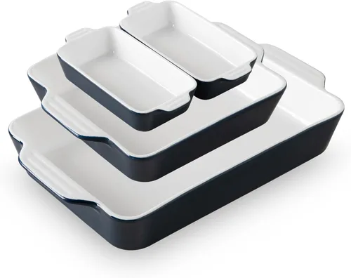 Vista 9 de Sweejar Juego de 4 cazuelas para horno, utensilios de cerámica para hornear, platos rectangulares para hornear con asas, sartenes para lasaña