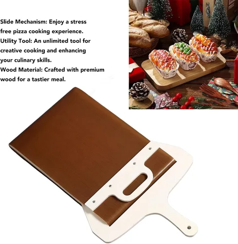 Vista 2 de Vikye Pala deslizante para pizza, pala de pizza con mango ligero, pala de madera, espátula de pala de agarre cómodo para hornear pizza casera cocina